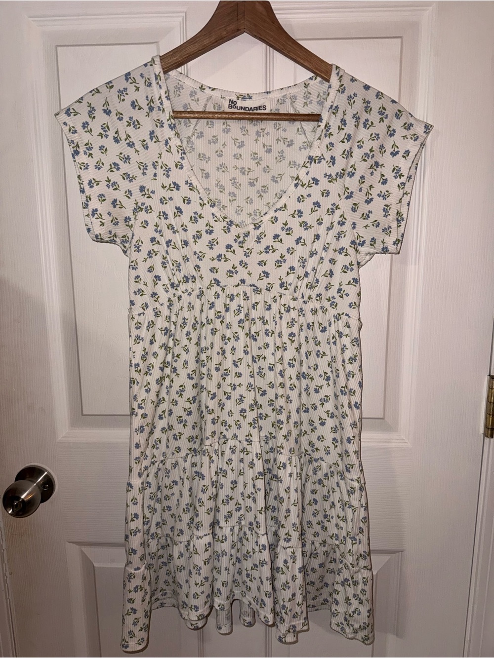 No Boundaries White Dress with Blue & Green Floral Print